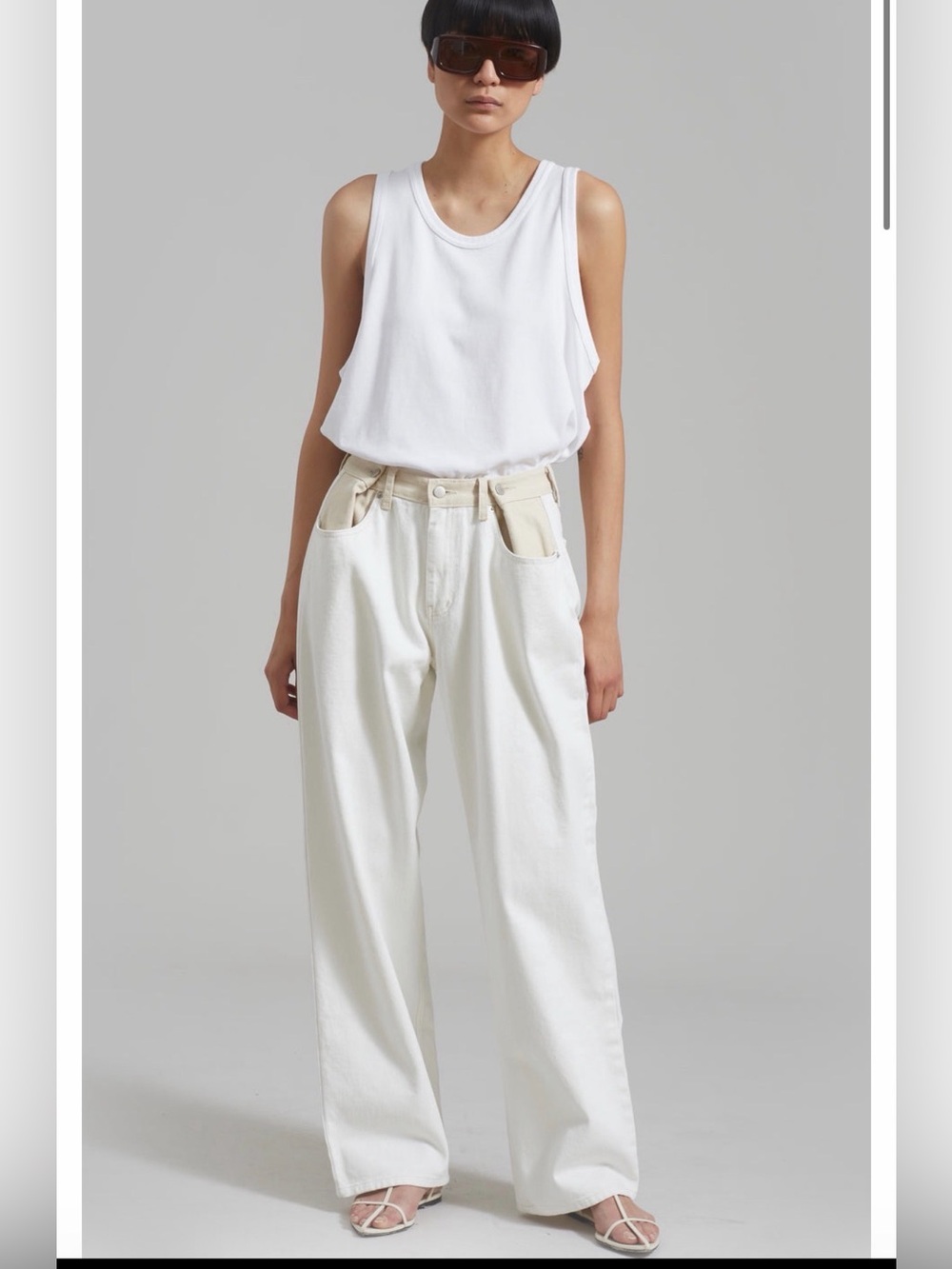 EDITION HAYLA CONTRAST DENIM PANTS - OFF WHITE/BEIGE- size 26 (adjustable )